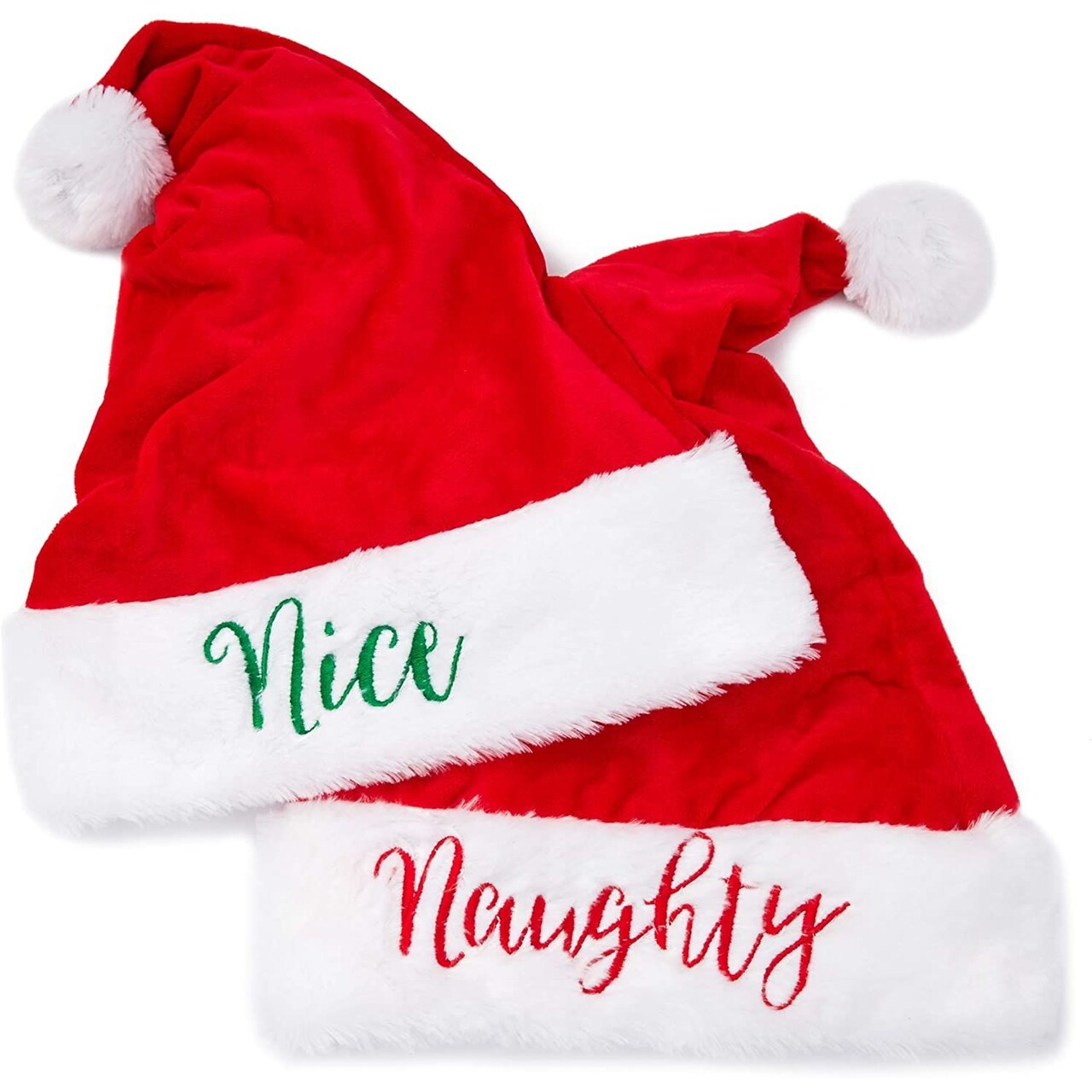 Blue Panda 2 Pack Naughty and Nice Christmas Santa Hats, Fun Festive Naughty Santa Hats for Xmas Party Celebrations, Winter Holiday Gatherings with Friends (Red)